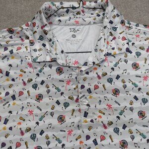 1764 Golf Polo XL White All Over Print Festival Speaker Guitar Performance